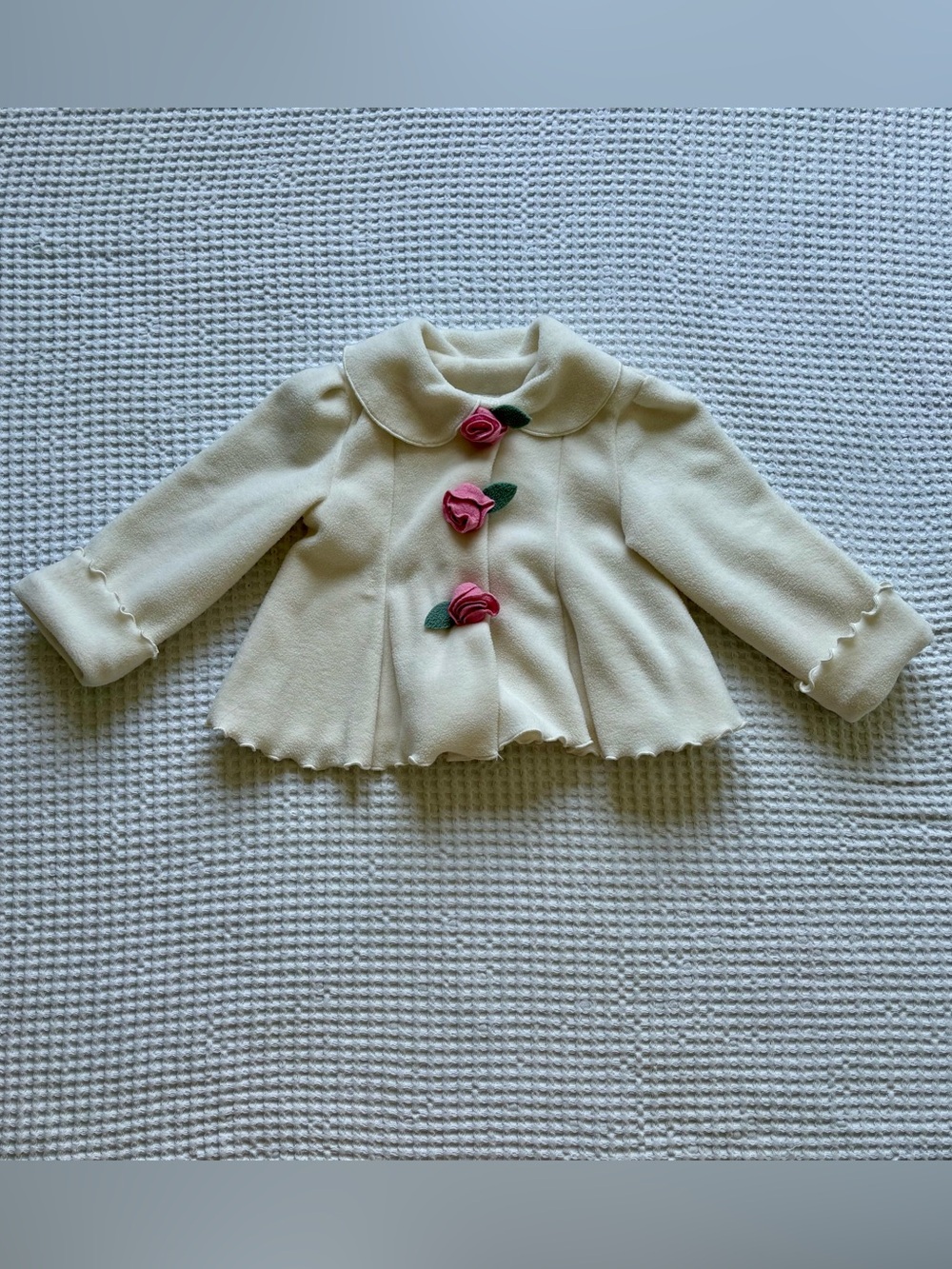 Mack & Co Cream Ivory Fleece Rose Jacket Peter Pan Collar Lettuce Made in USA 4T
